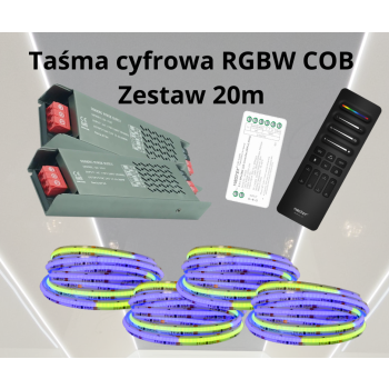 Zestaw 20mb Taśma LED COB RGBW Neutralna Cyfrowa DIGITAL Magic 784ch/m 24V 20W/m IP20, Pilot C9, Sterownik SPIW5